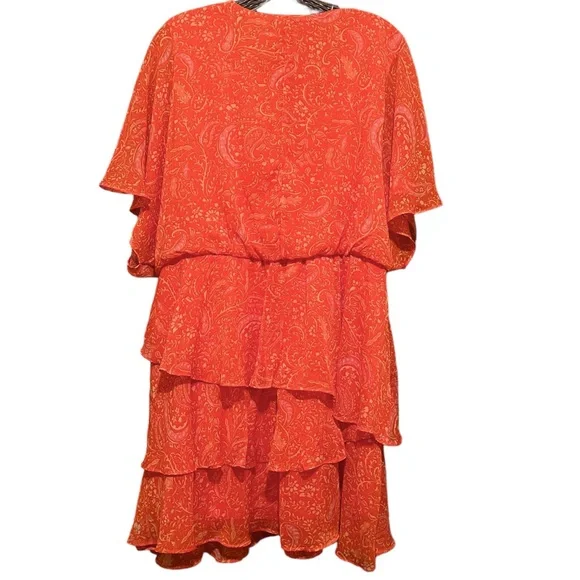 Pretty 1. State Asymmetrical Tiered Ruffle Mini Dress Orange and Pink Floral XL - Picture 5 of 11